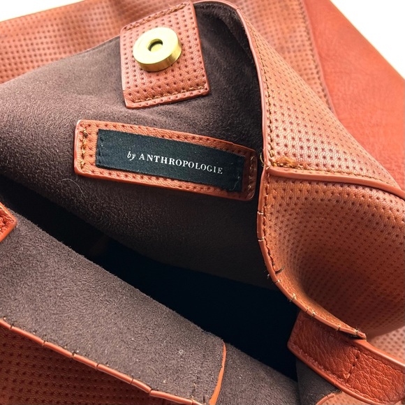 Anthropologie Tia saddle brown perforated vegan leather slouchy boho hobo bag - Picture 6 of 10